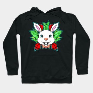 Easter Bunny With Bow Tie And Spring Flowers On Easter Hoodie